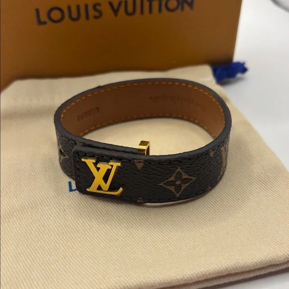Louis Vuitton slim Monogram slim Bracelet gold and Brown adjustable - Picture 2 of 7